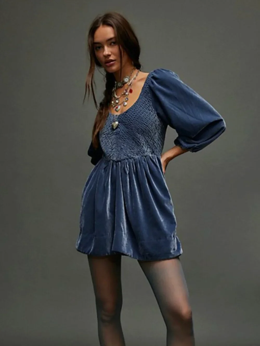 Free People NWT | Farrier Velvet Mini Dress in Harbor